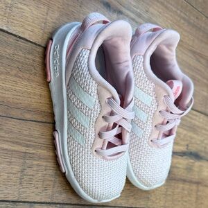 adidas Kids Light Pink Knit Sneakers with White Three Stripes
